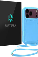 Forterra Forterra iPhone 18 Pro Max Hoesje Pashouder met Koord - Lichtblauw