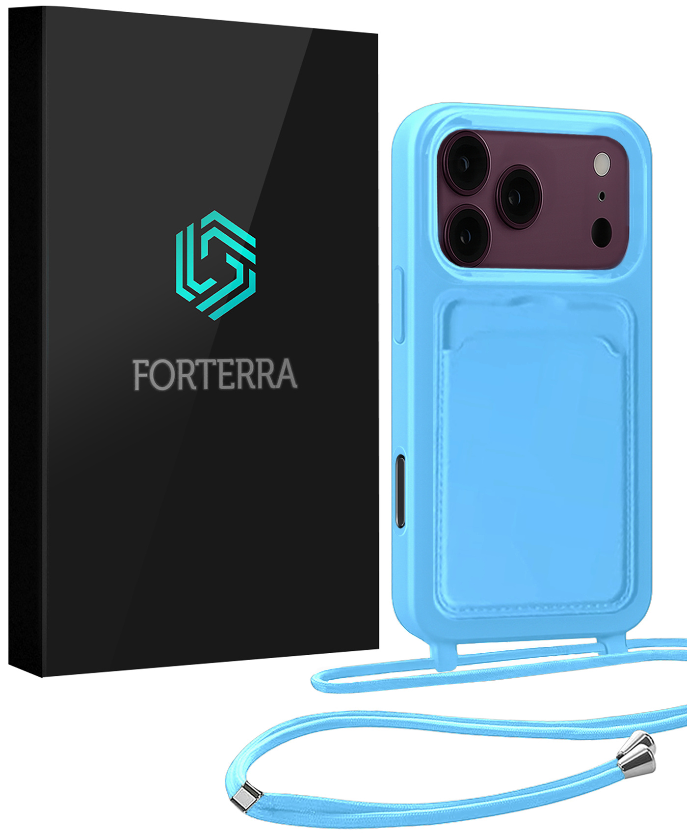Forterra Forterra iPhone 18 Pro Max Hoesje Pashouder met Koord - Lichtblauw