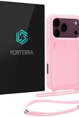 Forterra Forterra iPhone 18 Pro Max Hoesje Pashouder met Koord - Lichtroze