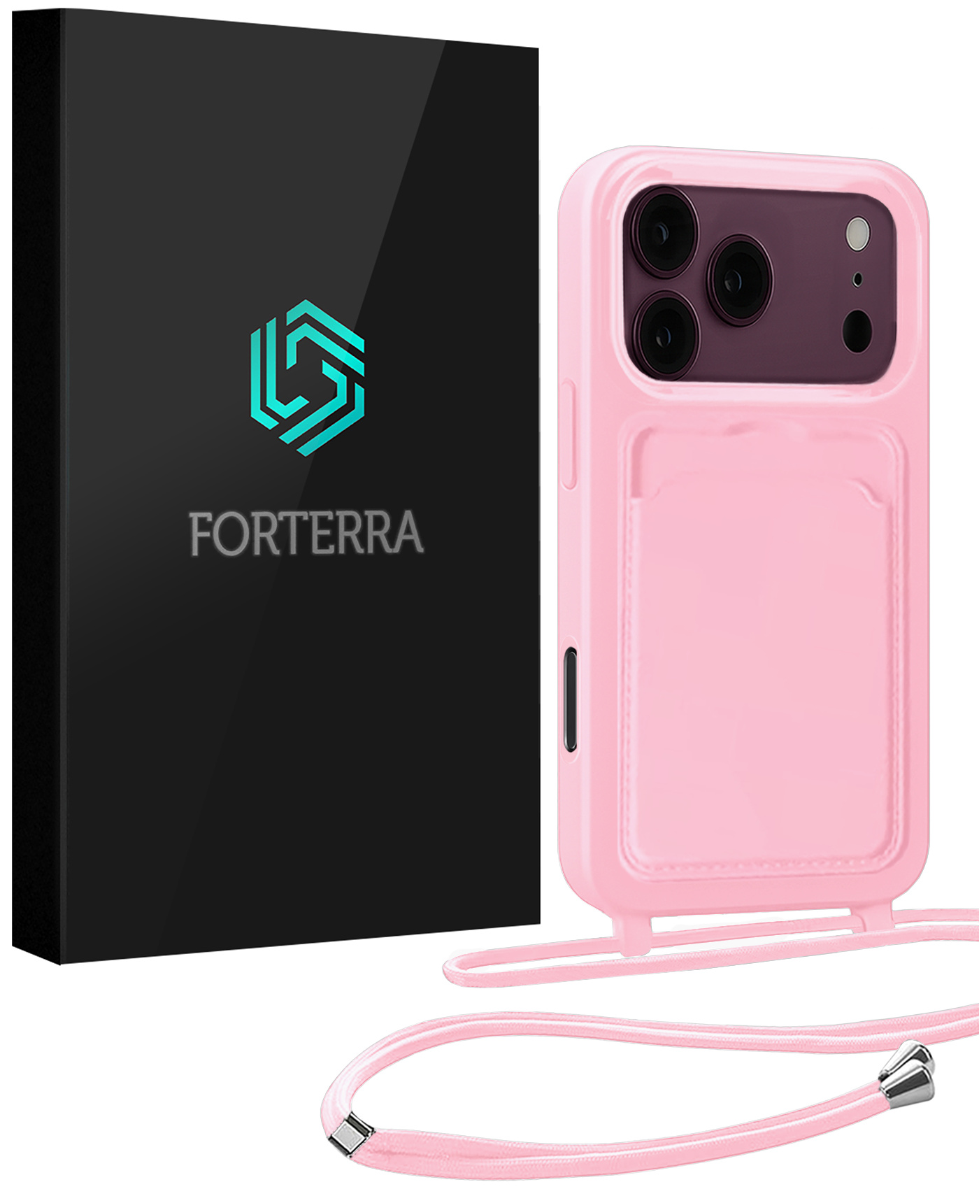Forterra Forterra iPhone 18 Pro Max Hoesje Pashouder met Koord - Lichtroze