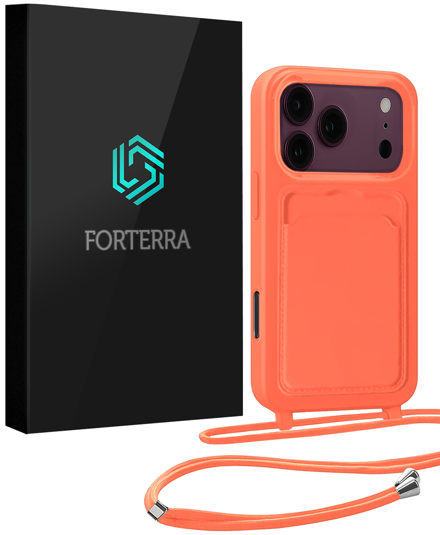 Forterra Forterra iPhone 18 Pro Max Hoesje Pashouder met Koord - Papaya