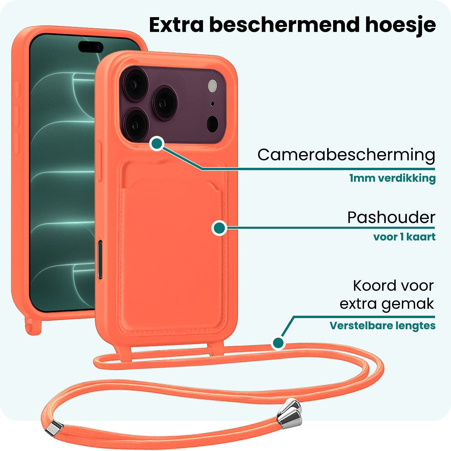 Forterra Forterra iPhone 18 Pro Max Hoesje Pashouder met Koord - Papaya