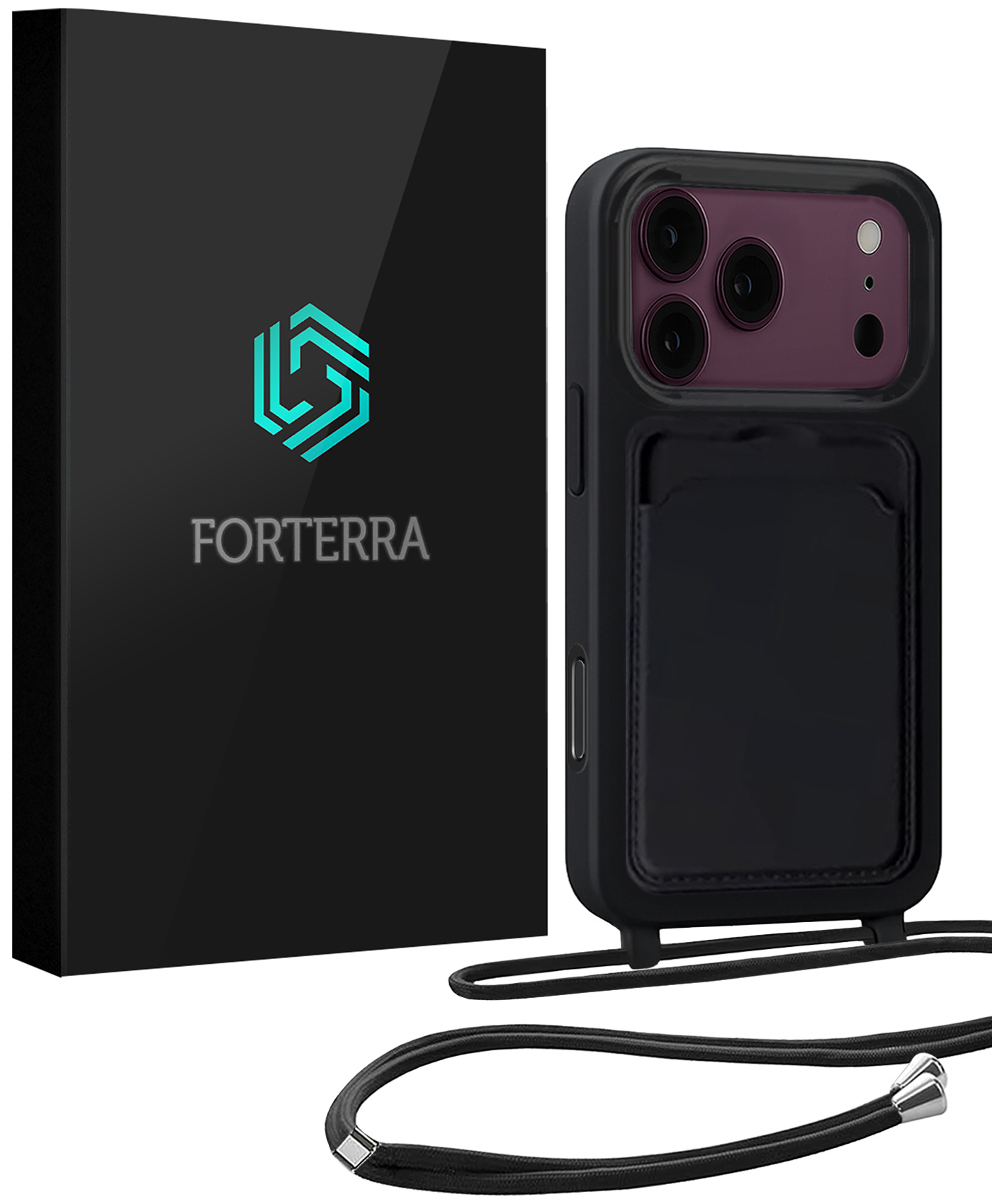 Forterra Forterra iPhone 18 Pro Max Hoesje Pashouder met Koord - Zwart