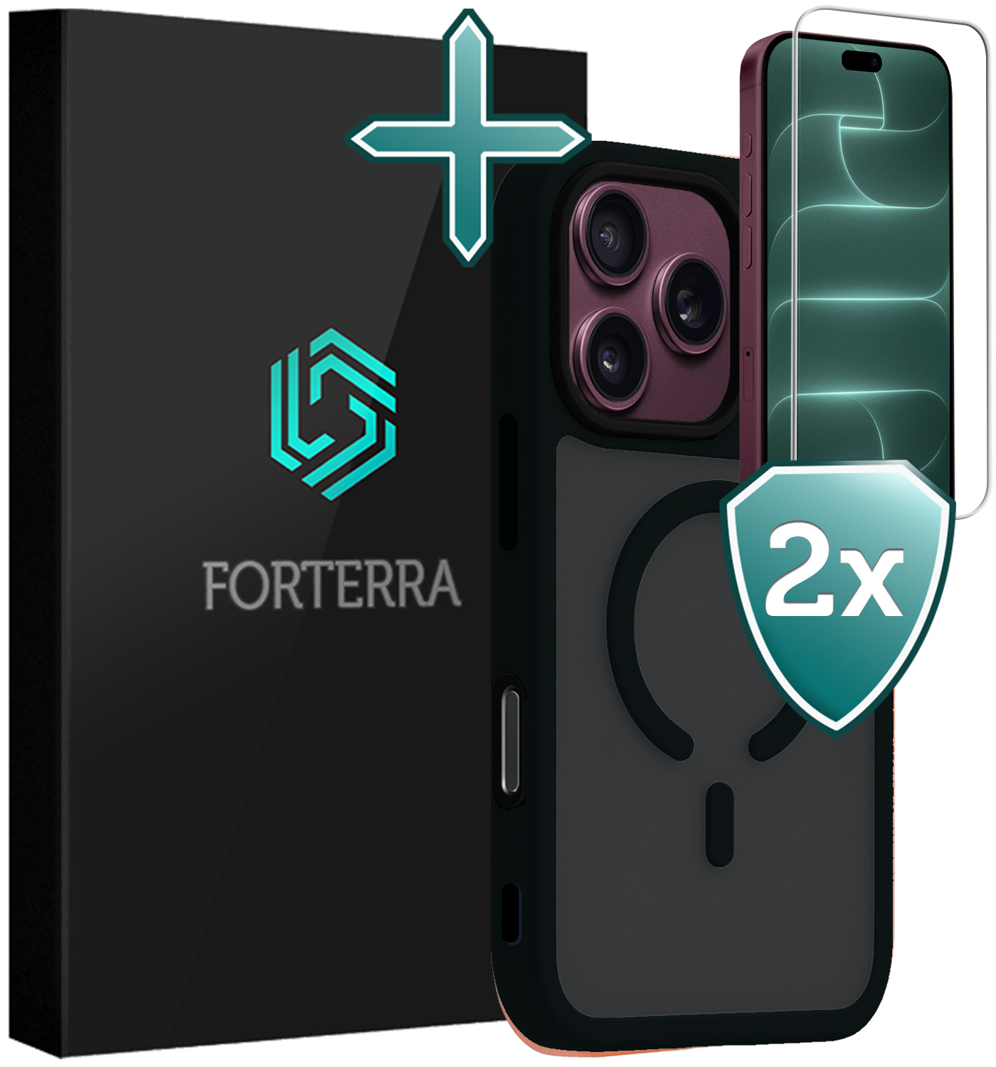 Forterra Forterra iPhone 18 Pro Magsafe Hoesje Zwart Met 2x Screenprotector