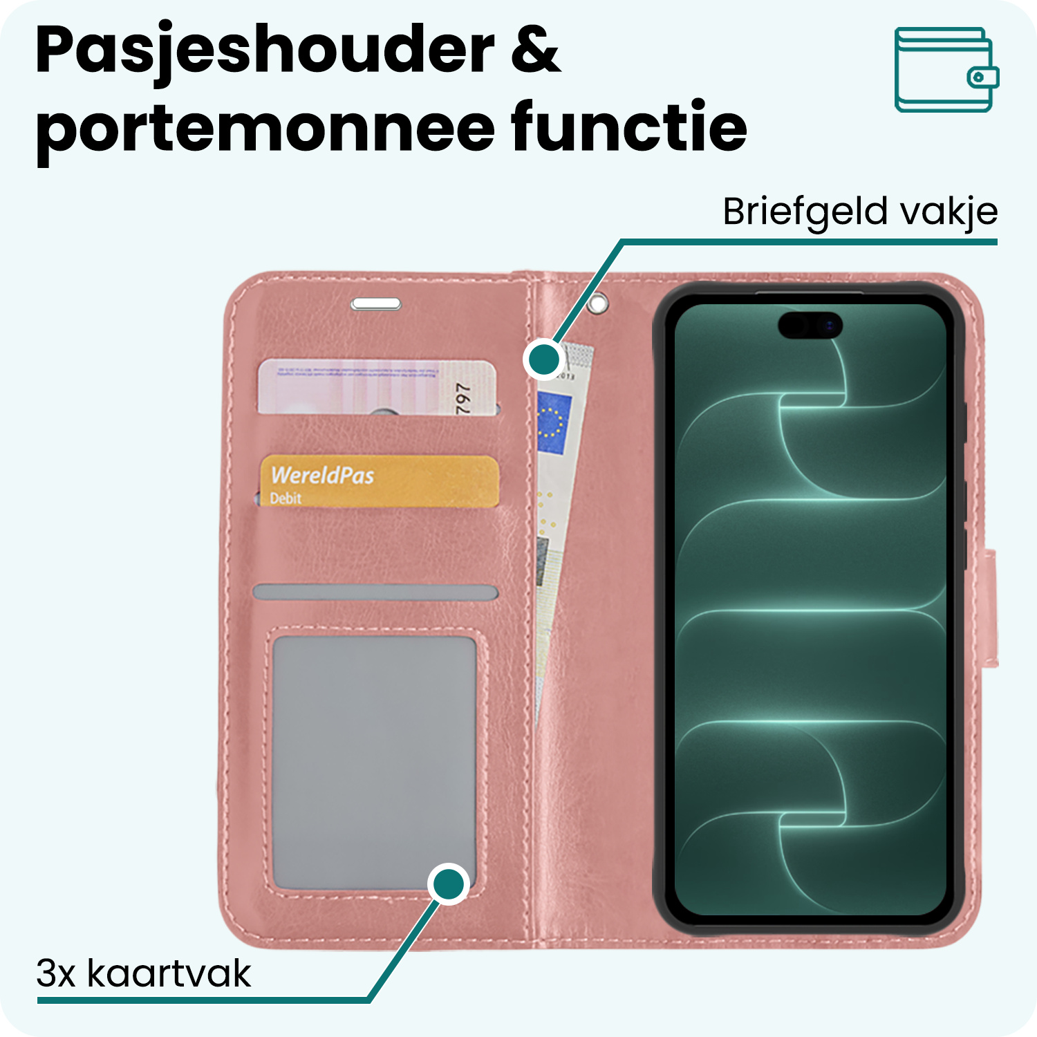 Forterra Forterra iPhone 18 Pro Hoesje Bookcase - Rose Goud