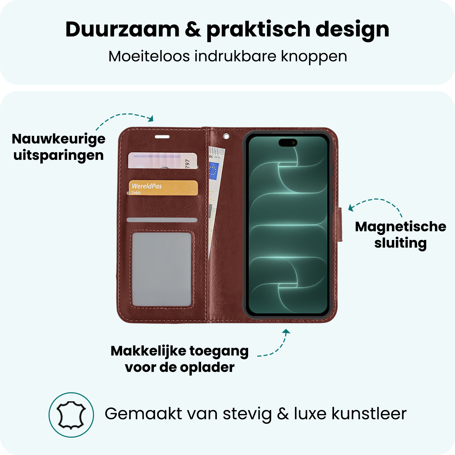 Forterra Forterra iPhone 18 Pro Hoesje Bookcase Met Screenprotector - Bruin