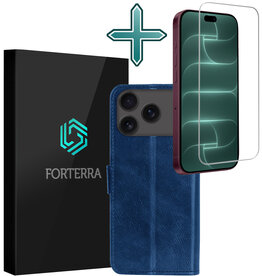 Forterra Forterra iPhone 18 Pro Hoesje Bookcase Met Screenprotector - Donkerblauw
