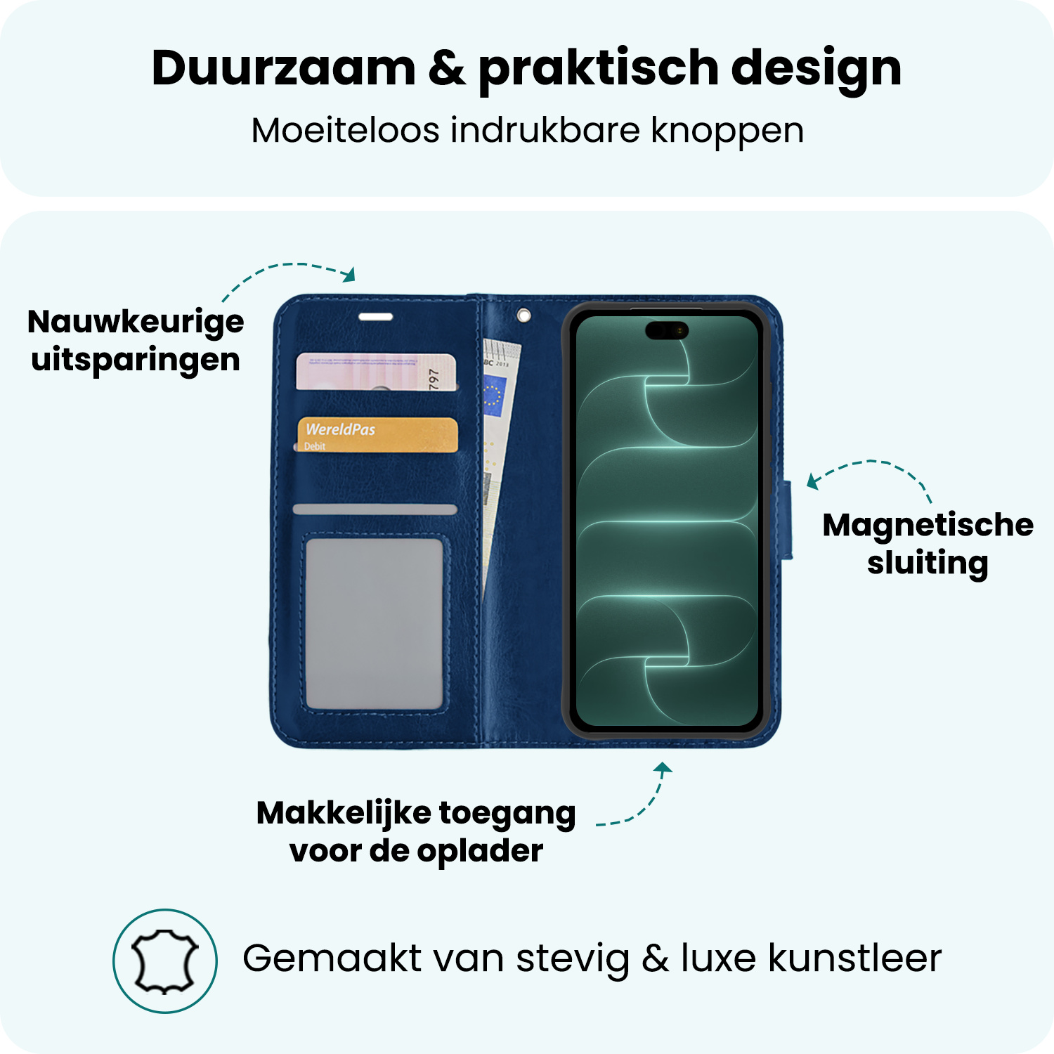 Forterra Forterra iPhone 18 Pro Hoesje Bookcase Met Screenprotector - Donkerblauw