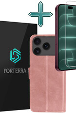 Forterra Forterra iPhone 18 Pro Hoesje Bookcase Met Screenprotector - Rose Goud