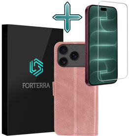 Forterra Forterra iPhone 18 Pro Hoesje Bookcase Met Screenprotector - Rose Goud