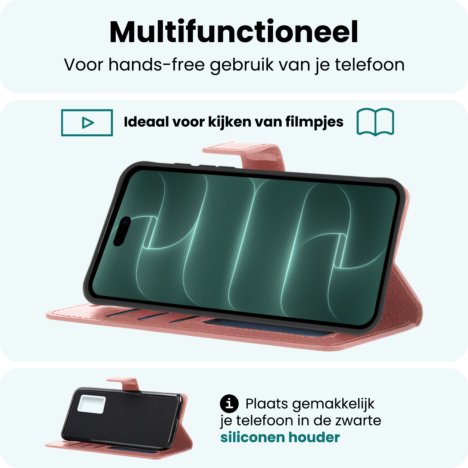 Forterra Forterra iPhone 18 Pro Hoesje Bookcase Met Screenprotector - Rose Goud