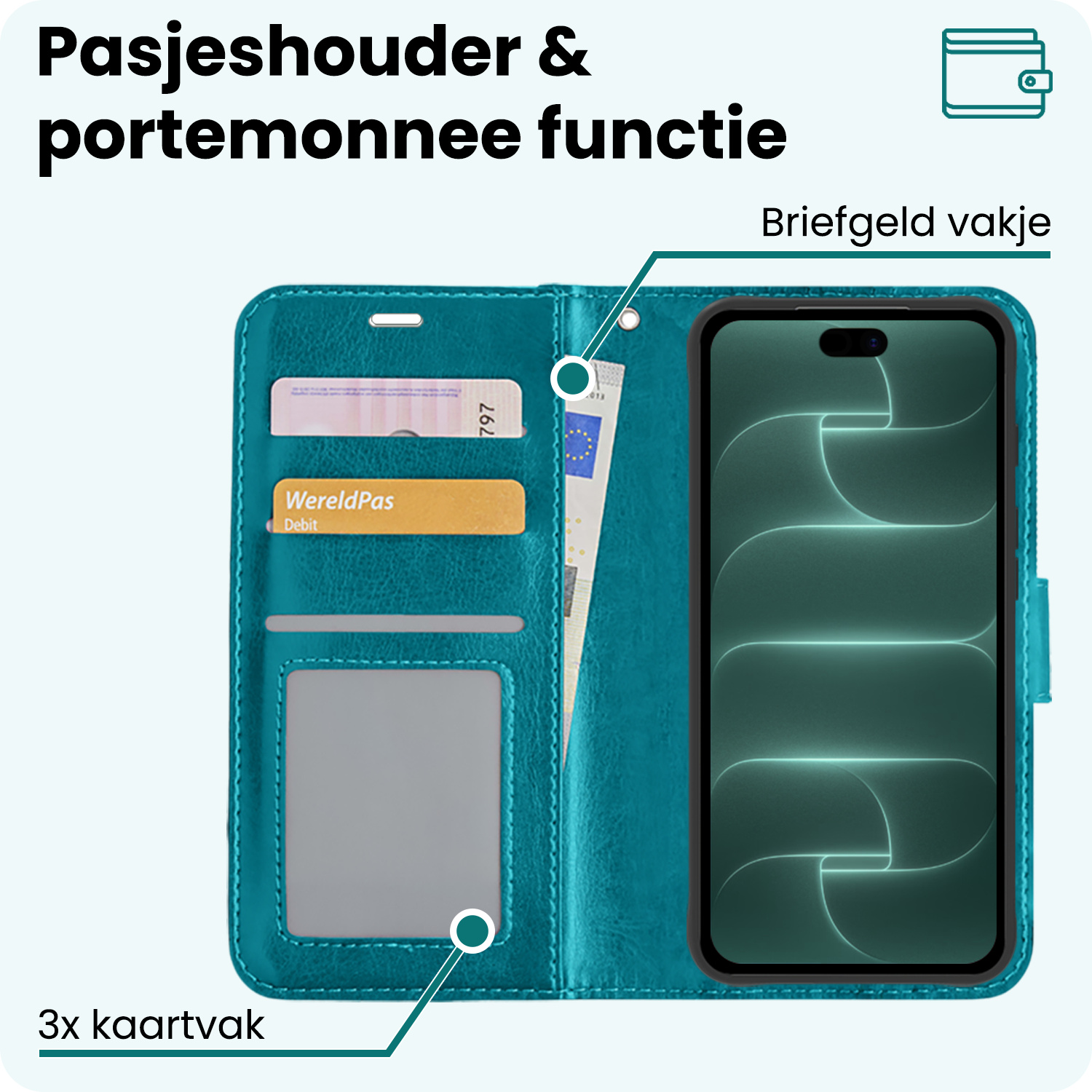 Forterra Forterra iPhone 18 Pro Hoesje Bookcase Met Screenprotector - Turquoise