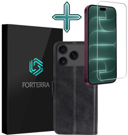 Forterra Forterra iPhone 18 Pro Hoesje Bookcase Met Screenprotector - Zwart