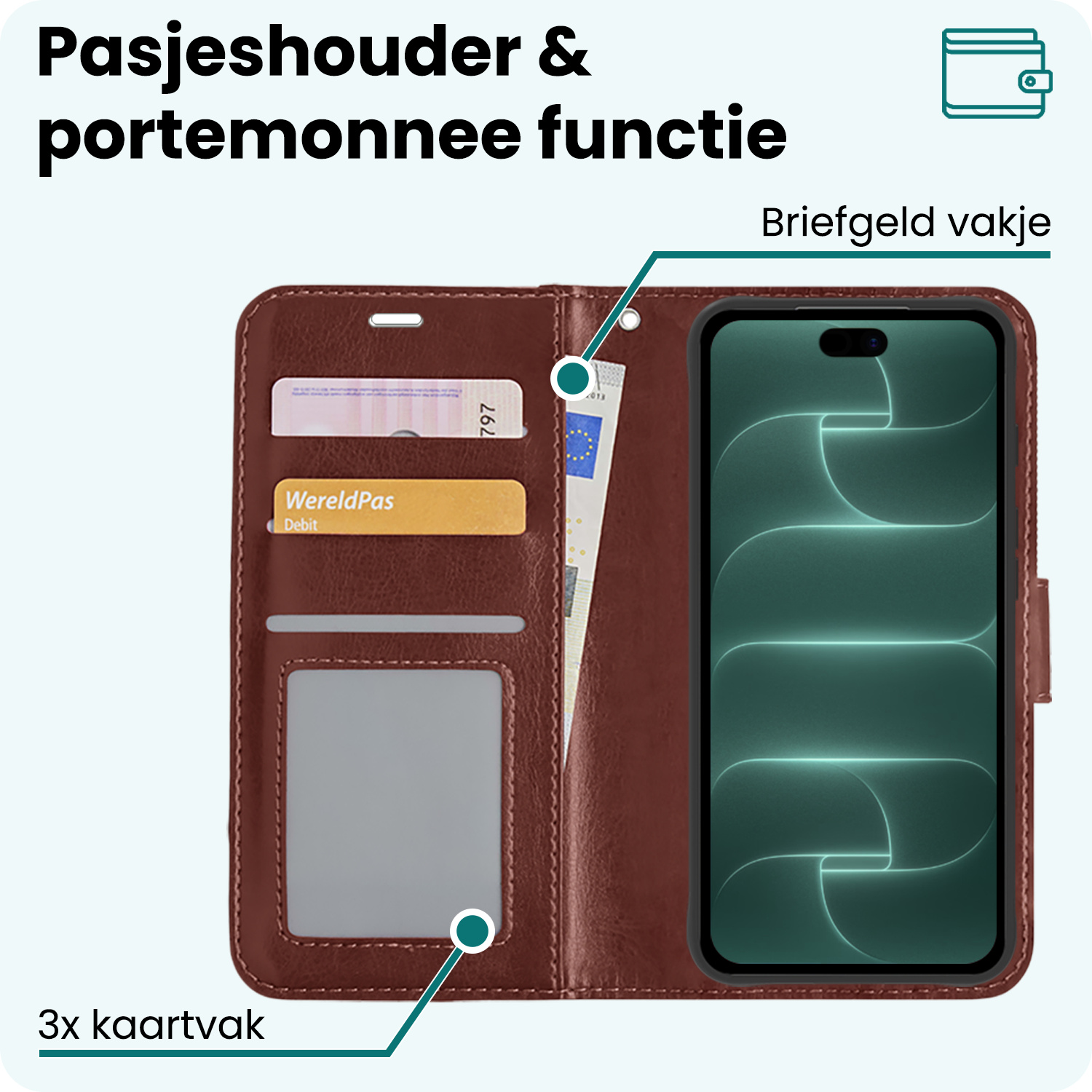 Forterra Forterra iPhone 18 Pro Hoesje Bookcase Met 2x Screenprotector - Bruin