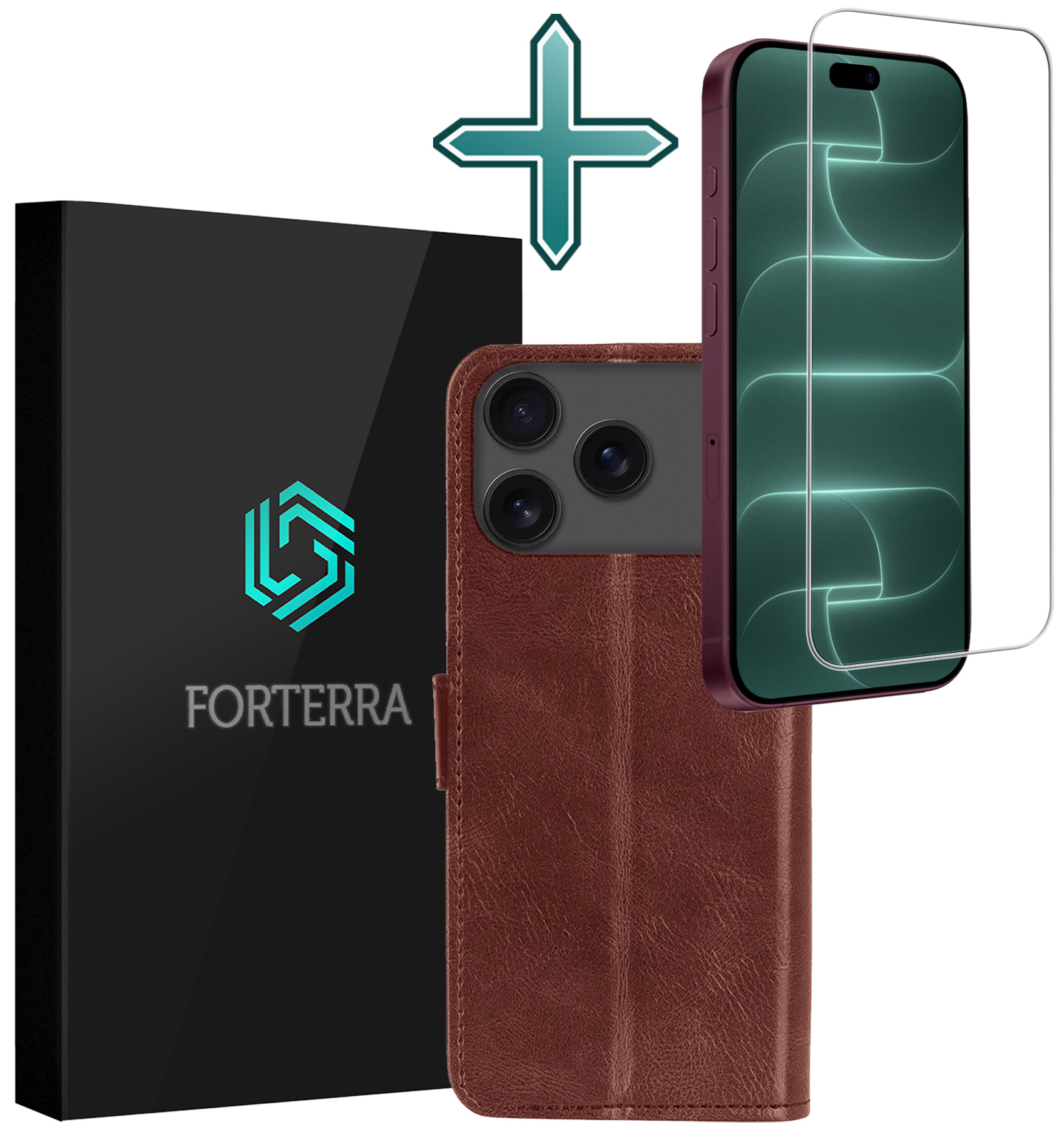 Forterra Forterra iPhone 18 Pro Max Hoesje Bookcase Met Screenprotector - Bruin