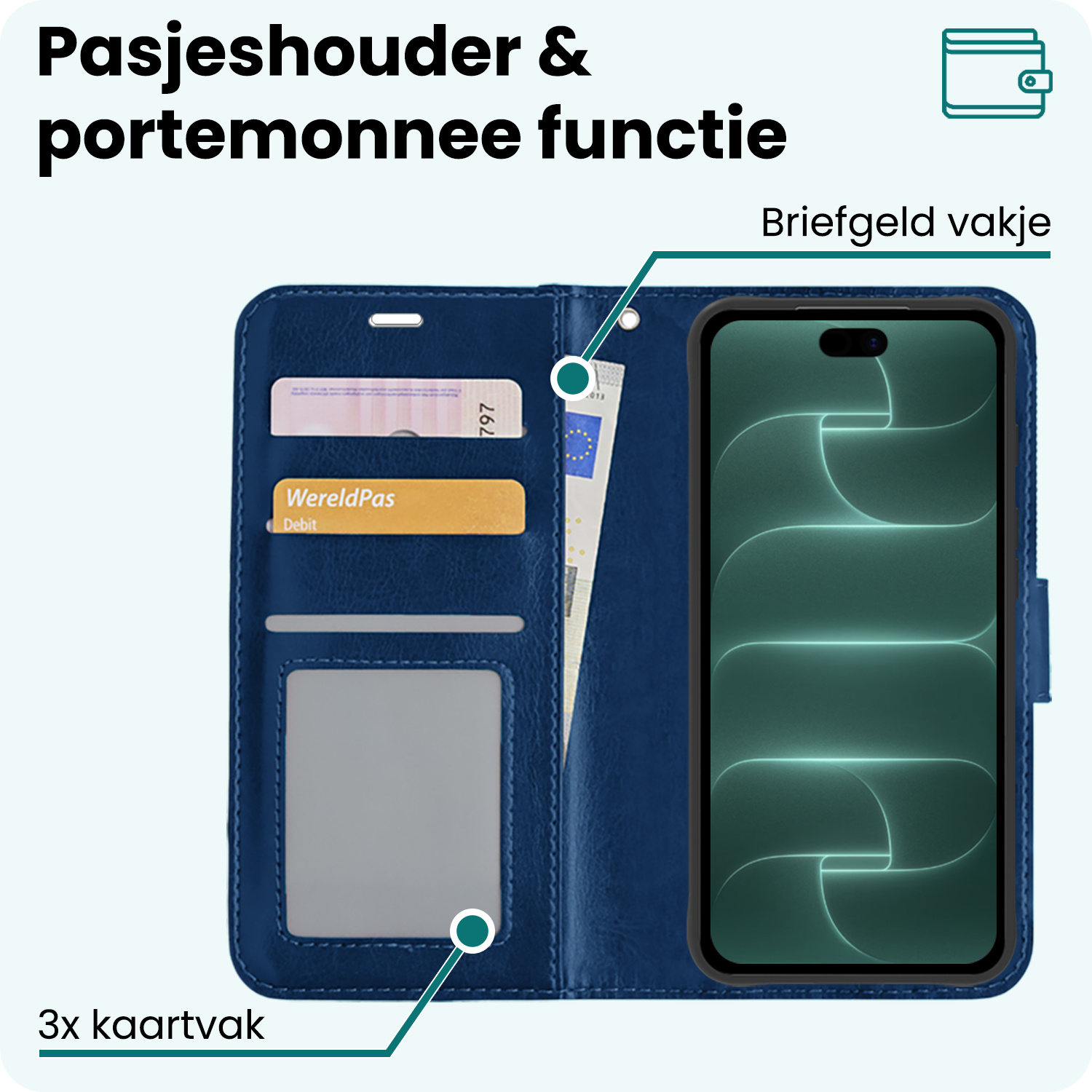 Forterra Forterra iPhone 18 Pro Max Hoesje Bookcase Met Screenprotector - Donkerblauw