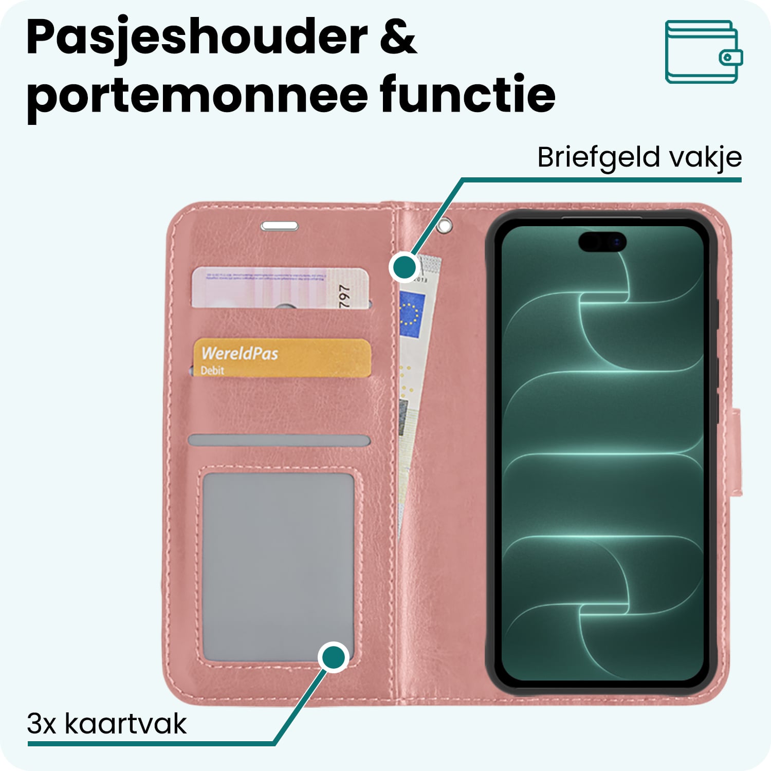 Forterra Forterra iPhone 18 Pro Max Hoesje Bookcase Met Screenprotector - Rose Goud
