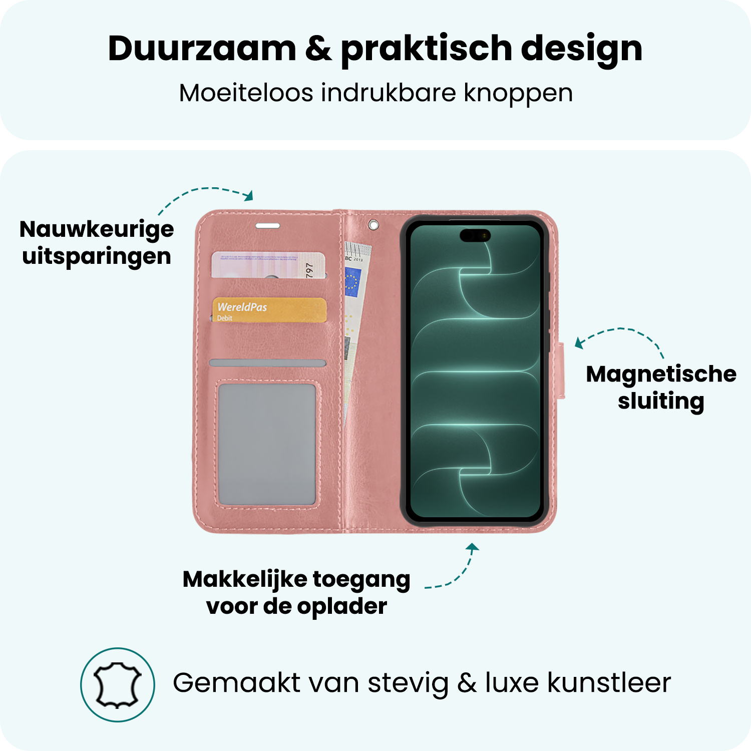 Forterra Forterra iPhone 18 Pro Max Hoesje Bookcase Met Screenprotector - Rose Goud