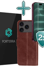 Forterra Forterra iPhone 18 Pro Max Hoesje Bookcase Met 2x Screenprotector - Bruin