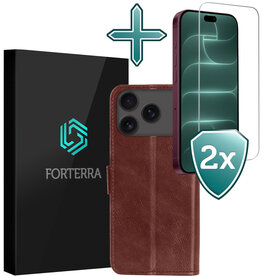 Forterra Forterra iPhone 18 Pro Max Hoesje Bookcase Met 2x Screenprotector - Bruin