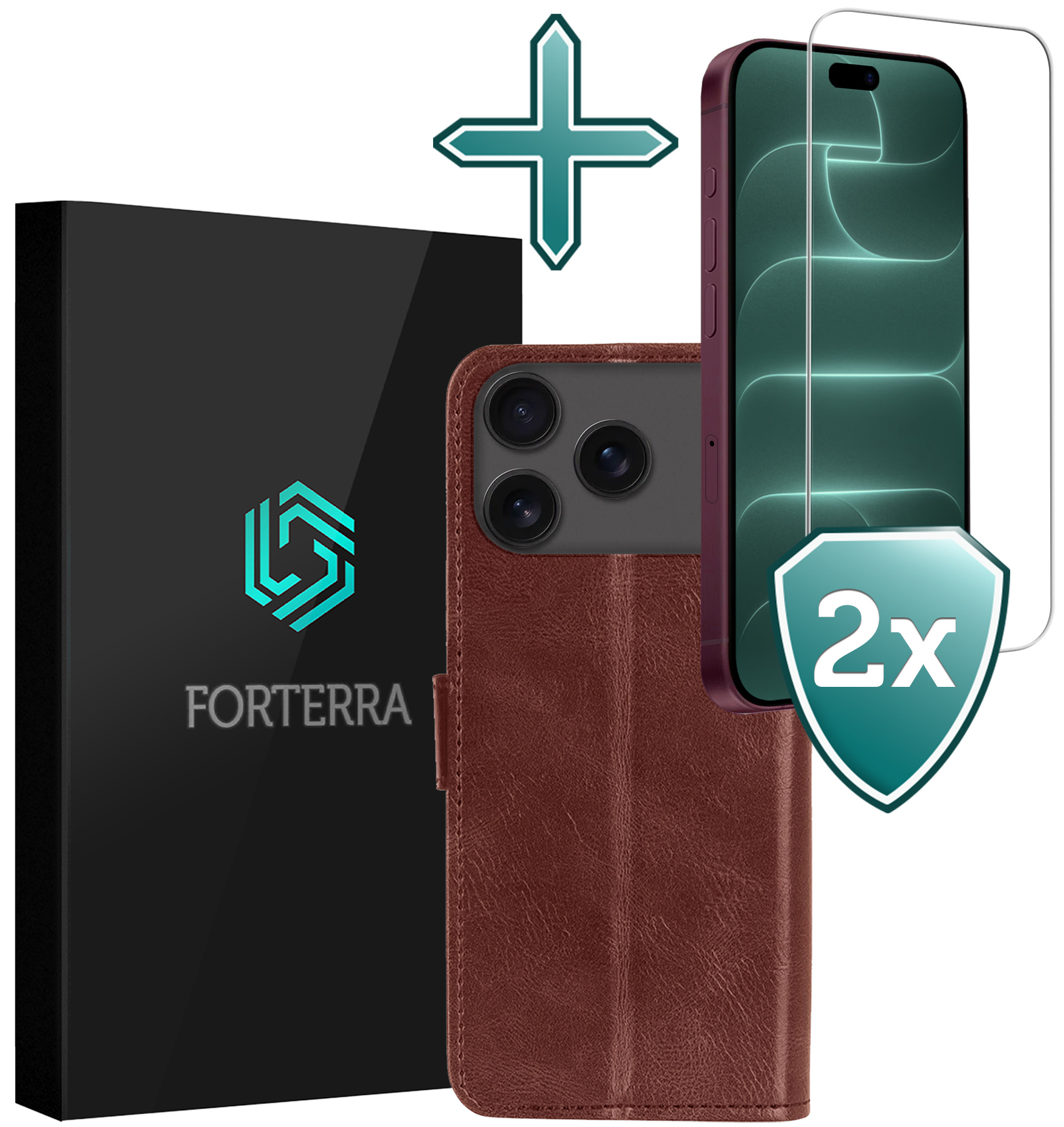 Forterra Forterra iPhone 18 Pro Max Hoesje Bookcase Met 2x Screenprotector - Bruin