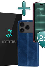 Forterra Forterra iPhone 18 Pro Max Hoesje Bookcase Met 2x Screenprotector - Donkerblauw