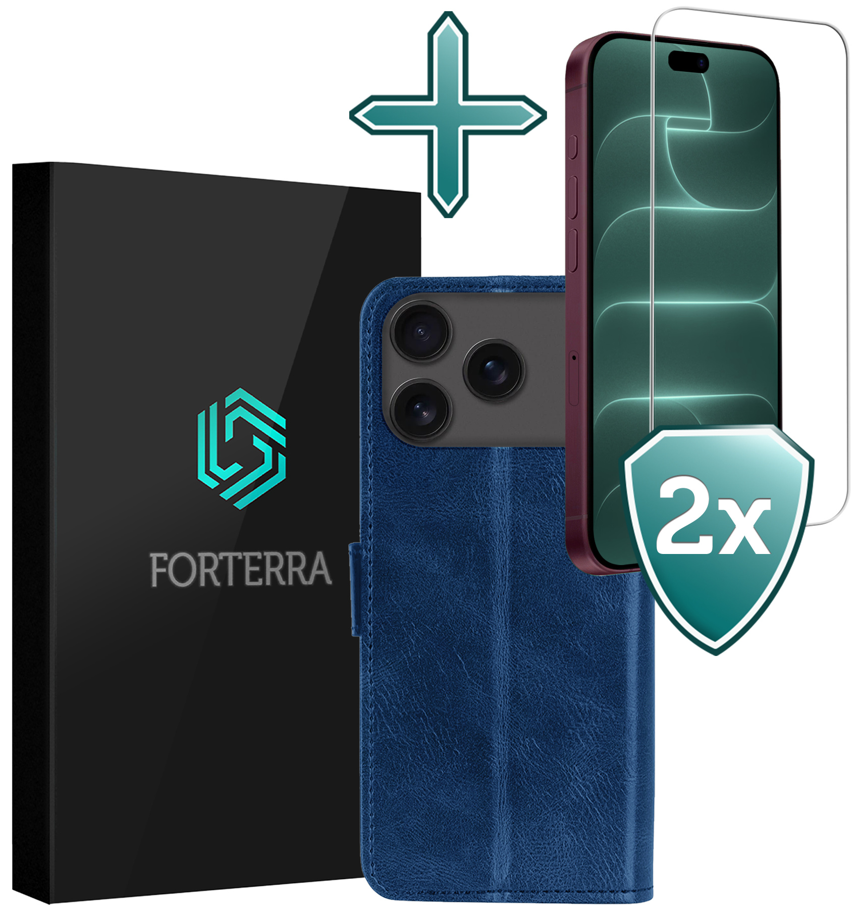 Forterra Forterra iPhone 18 Pro Max Hoesje Bookcase Met 2x Screenprotector - Donkerblauw