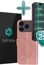 Forterra Forterra iPhone 18 Pro Max Hoesje Bookcase Met 2x Screenprotector - Rose Goud