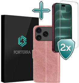 Forterra Forterra iPhone 18 Pro Max Hoesje Bookcase Met 2x Screenprotector - Rose Goud