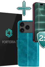 Forterra Forterra iPhone 18 Pro Max Hoesje Bookcase Met 2x Screenprotector - Turquoise