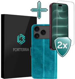 Forterra Forterra iPhone 18 Pro Max Hoesje Bookcase Met 2x Screenprotector - Turquoise