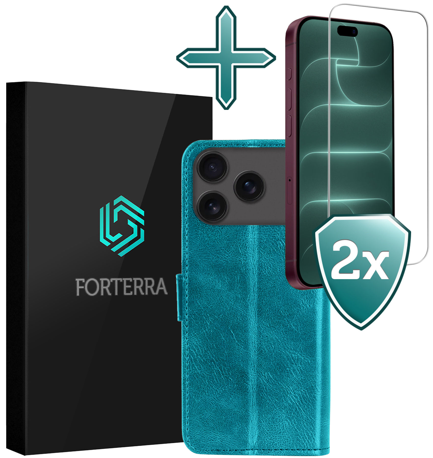 Forterra Forterra iPhone 18 Pro Max Hoesje Bookcase Met 2x Screenprotector - Turquoise