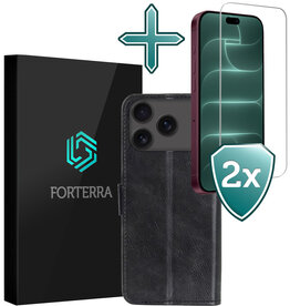 Forterra Forterra iPhone 18 Pro Max Hoesje Bookcase Met 2x Screenprotector - Zwart