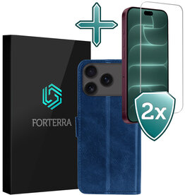 Forterra Forterra iPhone 18 Pro Hoesje Bookcase Met 2x Screenprotector - Donkerblauw