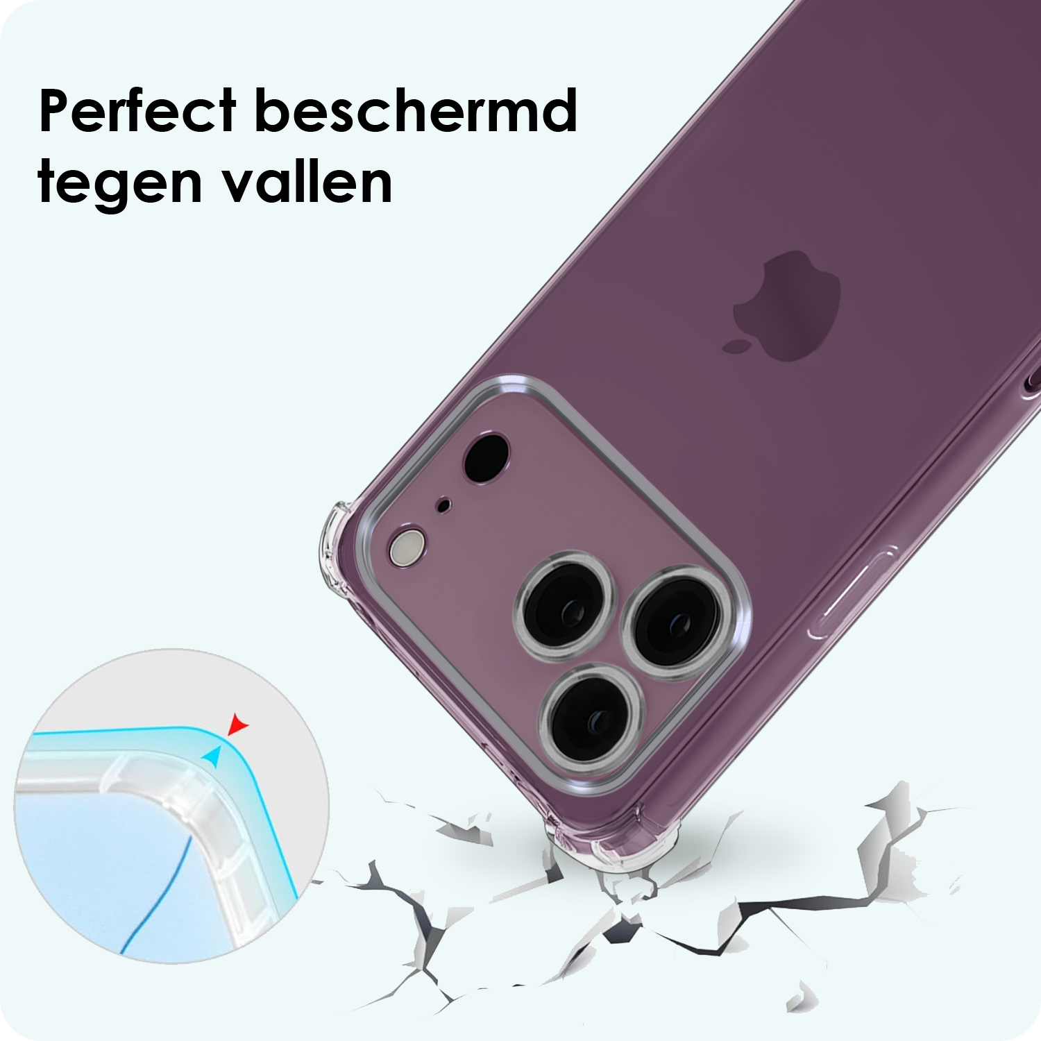 Forterra Forterra iPhone 18 Pro Max Hoesje Transparant Shockproof Met Zwart Koord