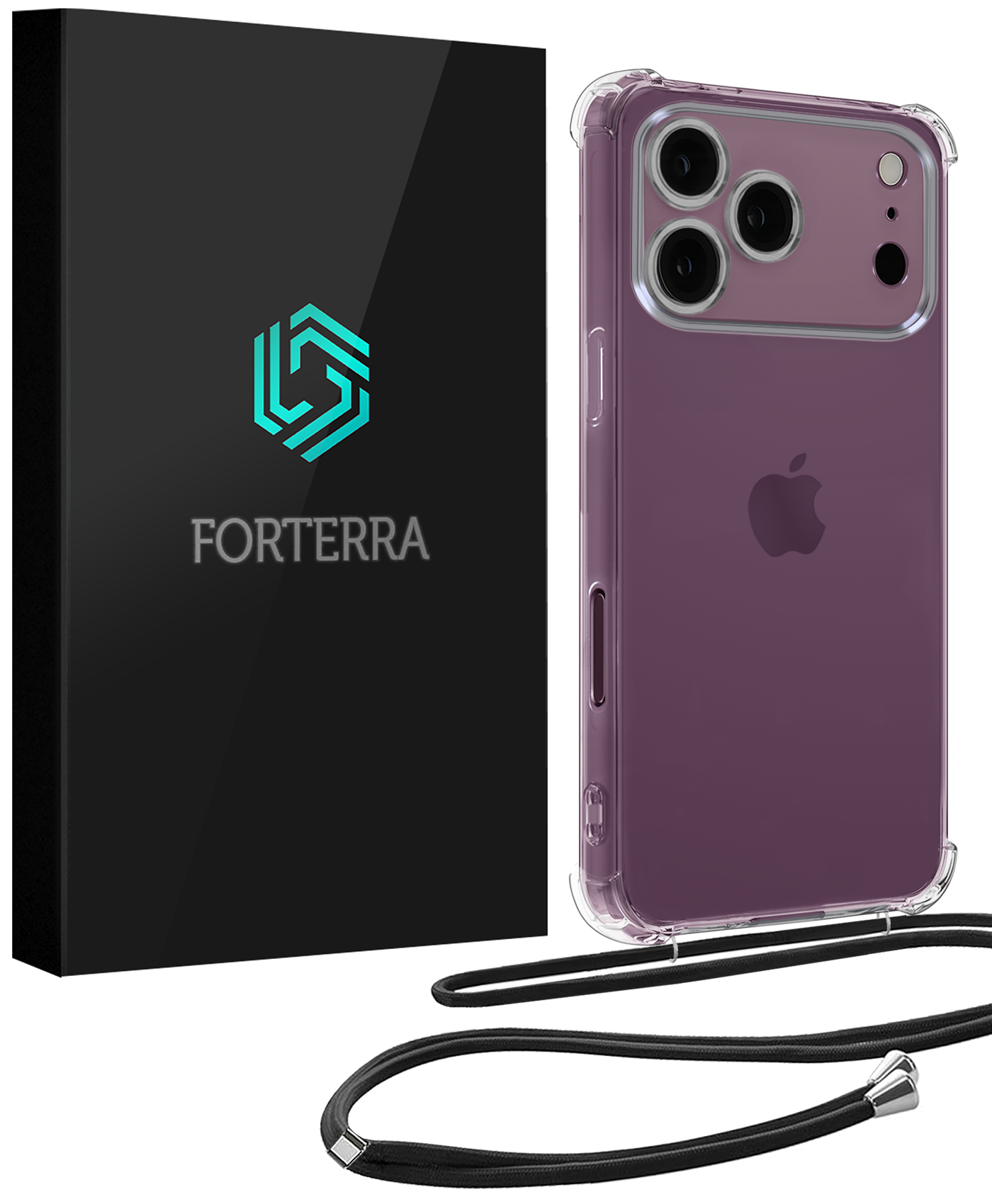 Forterra Forterra iPhone 18 Pro Hoesje Transparant Shockproof Met Zwart Koord