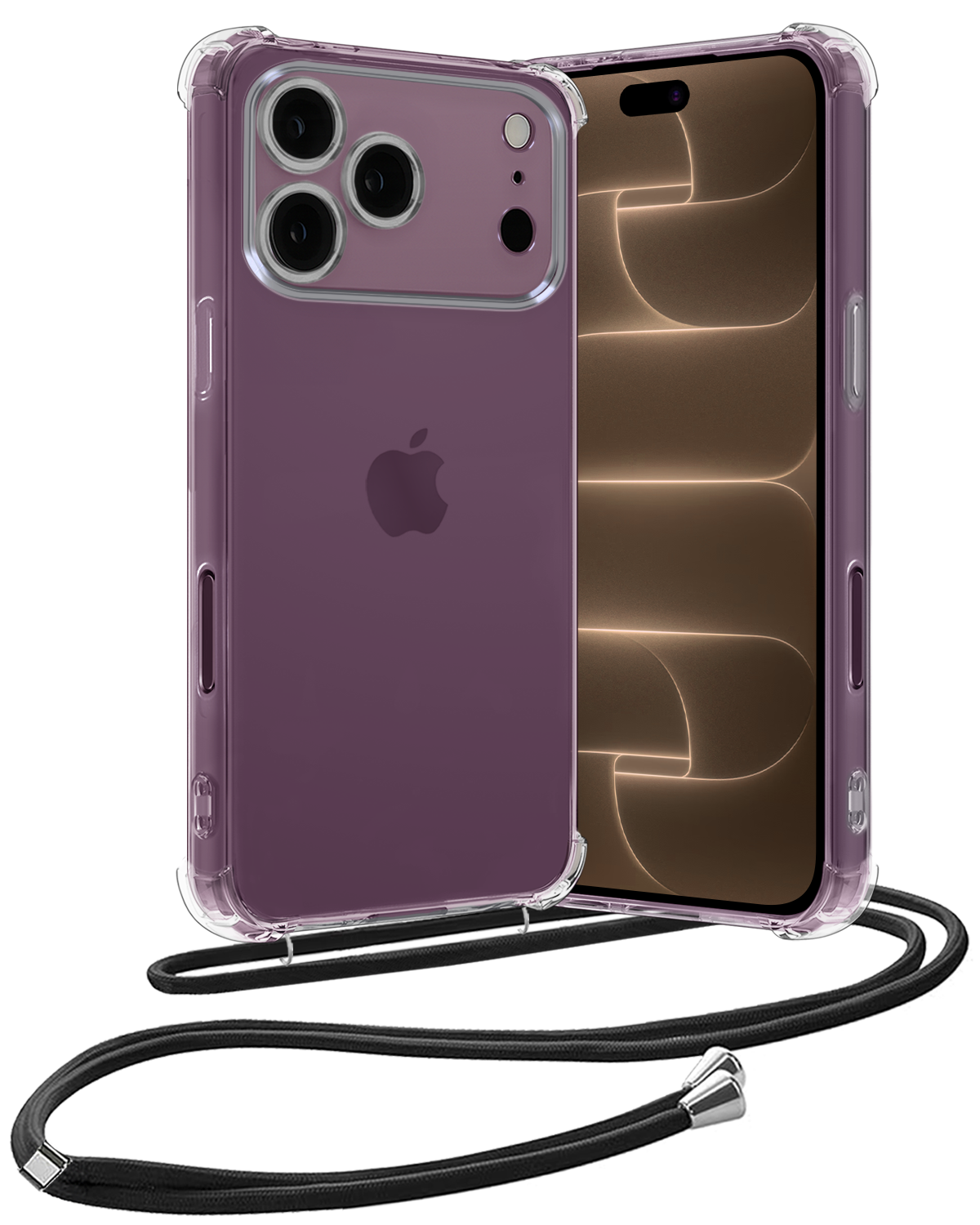 Nomfy Nomfy iPhone 18 Pro Hoesje Transparant Shockproof Met Zwart Koord