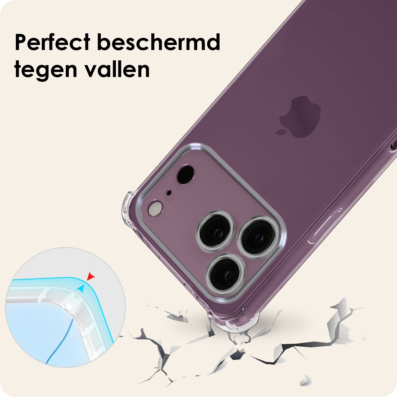 Nomfy Nomfy iPhone 18 Pro Hoesje Transparant Shockproof Met Zwart Koord
