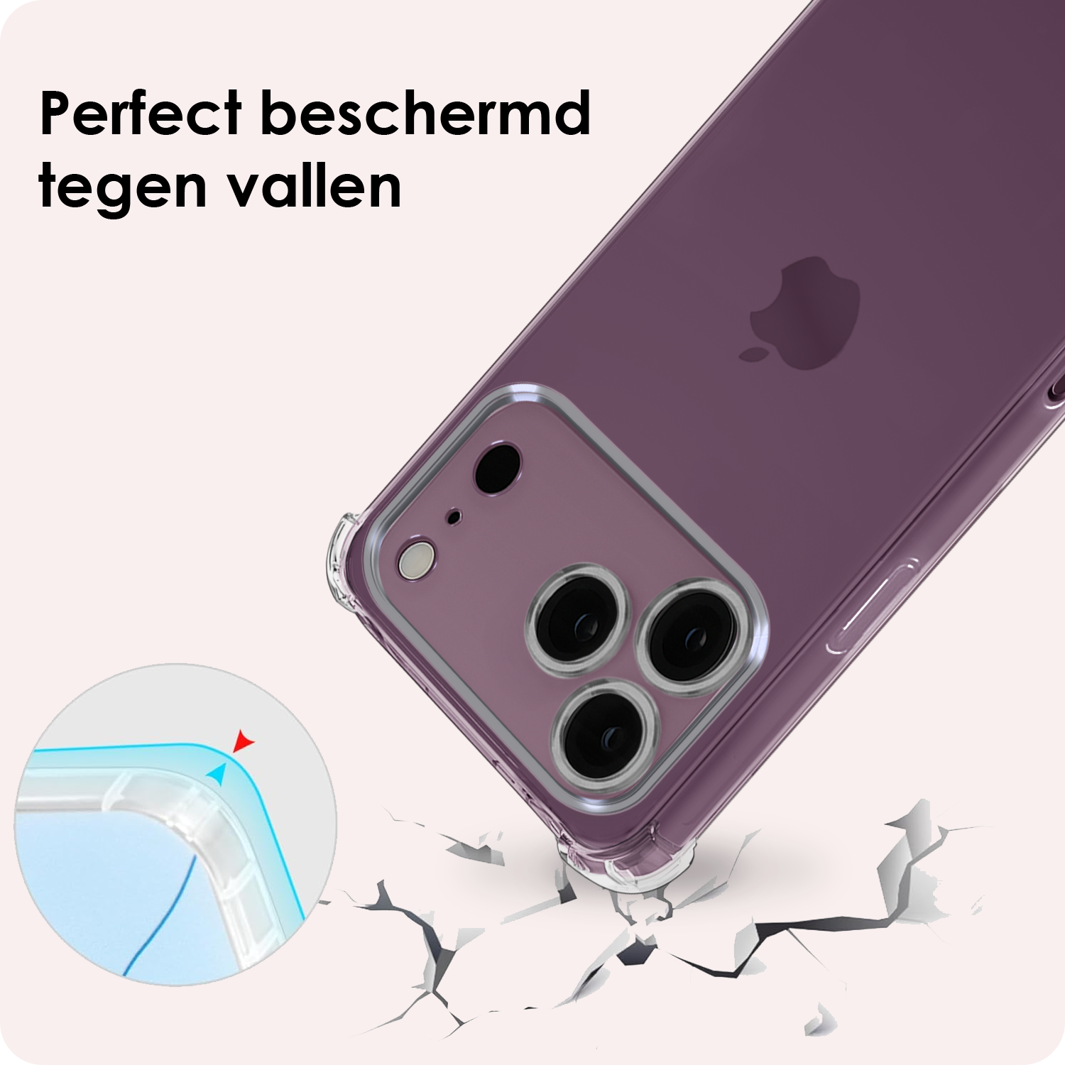 NoXx NoXx iPhone 18 Pro Hoesje Transparant Shockproof Met Zwart Koord