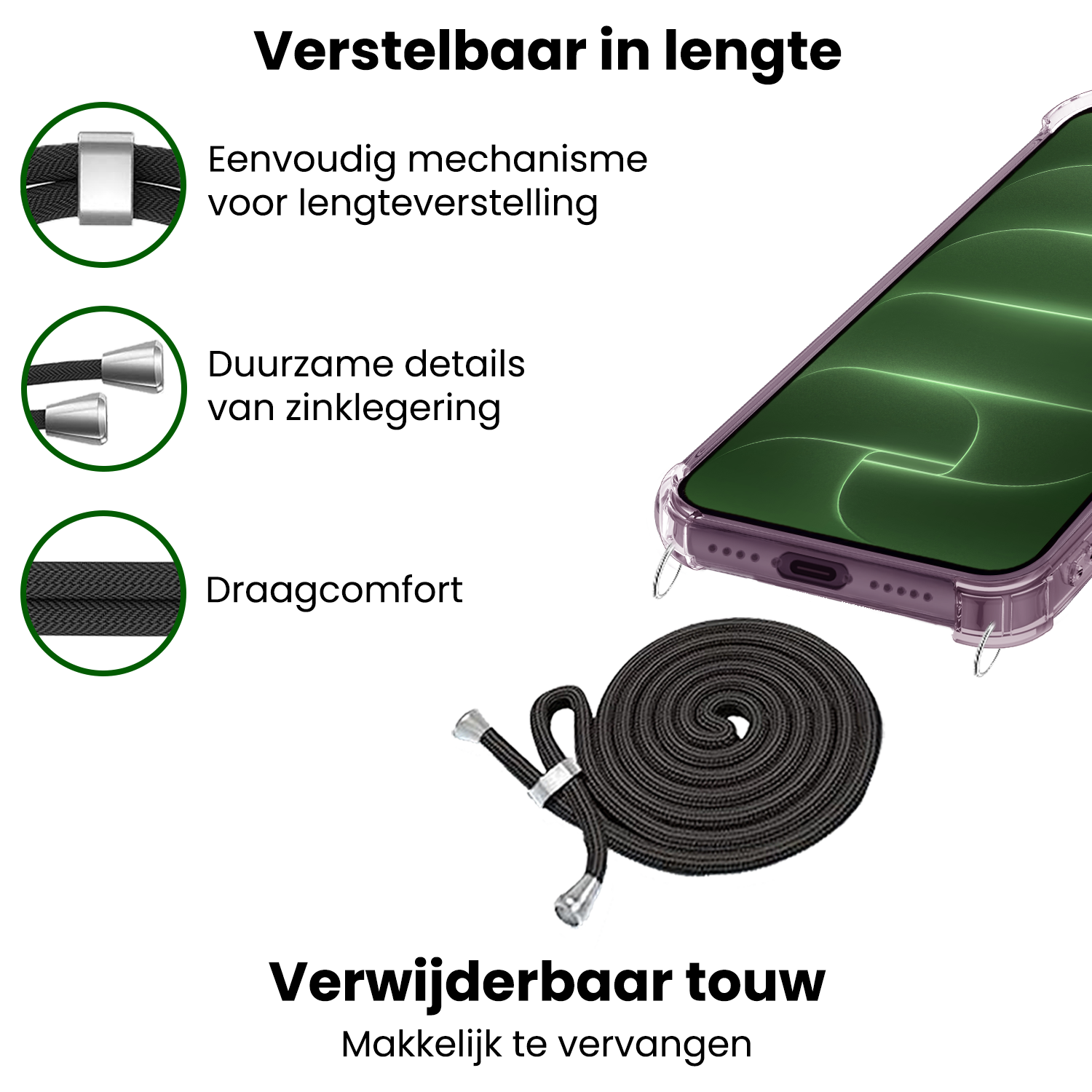 BASEY. BASEY. iPhone 18 Pro Max Hoesje Transparant Shockproof Met Zwart Koord