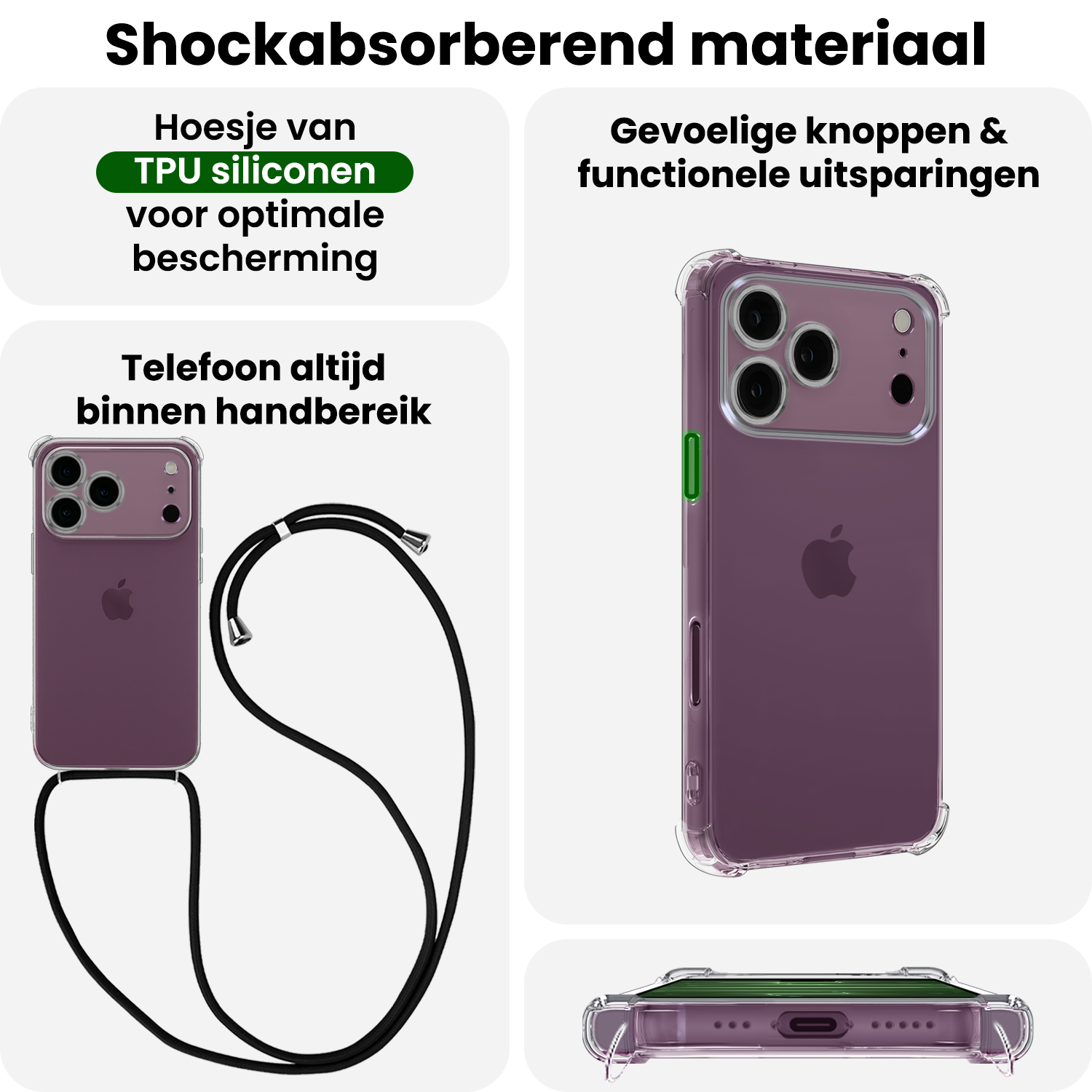 BASEY. BASEY. iPhone 18 Pro Max Hoesje Transparant Shockproof Met Zwart Koord