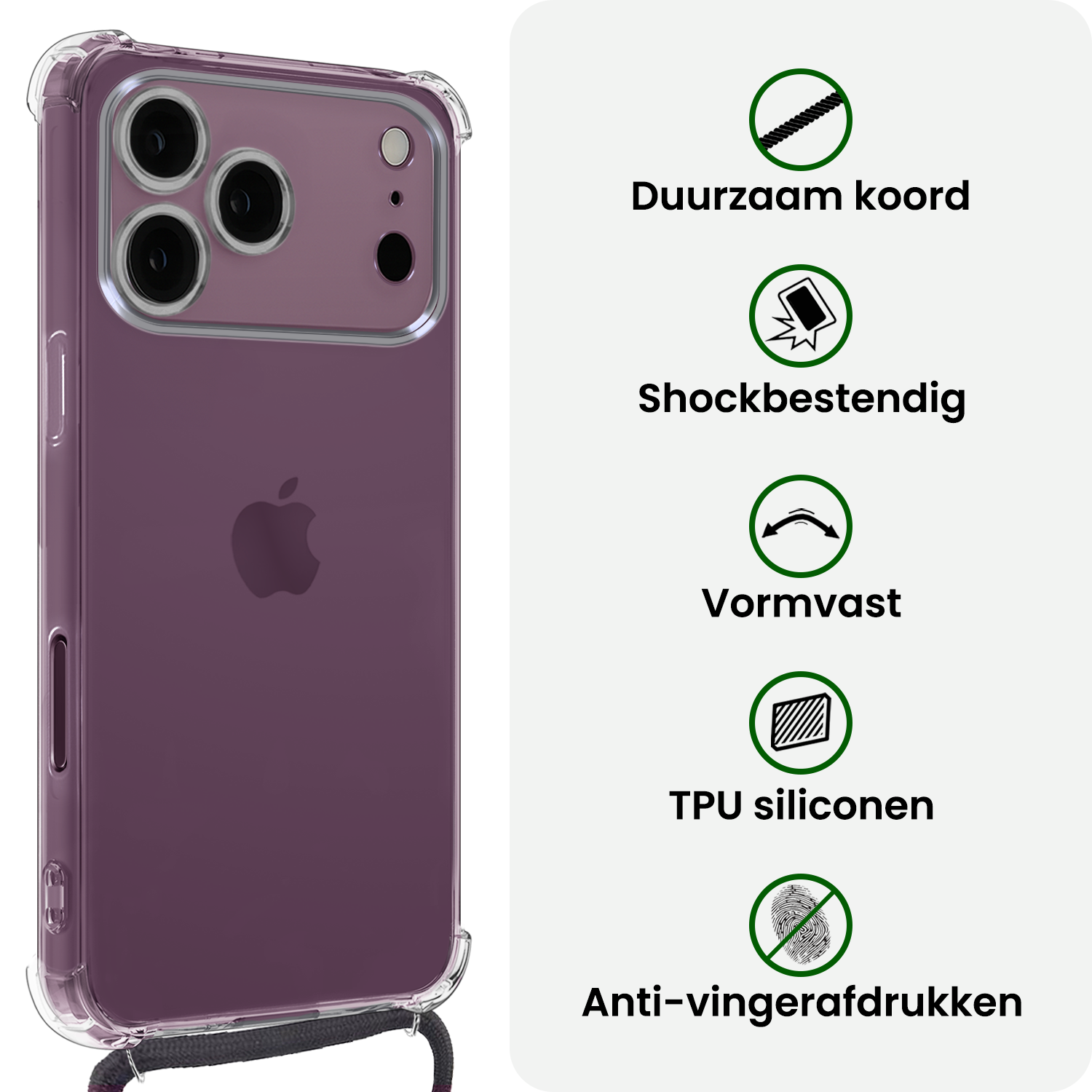 BASEY. BASEY. iPhone 18 Pro Hoesje Transparant Shockproof Met Zwart Koord