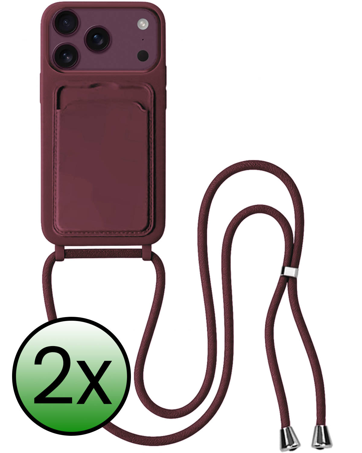 BASEY. BASEY. iPhone 18 Pro Hoesje Pashouder met Koord - Aubergine - 2 PACK