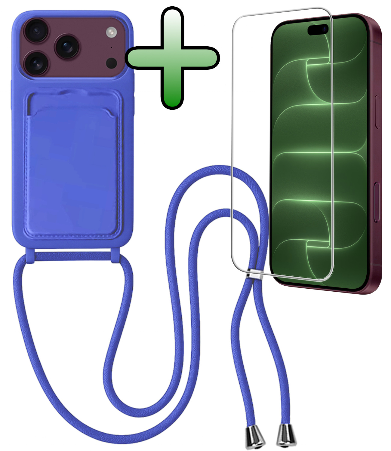 BASEY. BASEY. iPhone 18 Pro Hoesje Pashouder met Koord Met Screenprotector - Fel Blauw