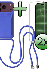 BASEY. BASEY. iPhone 18 Pro Hoesje Pashouder met Koord Met 2x Screenprotector - Fel Blauw