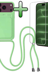 BASEY. BASEY. iPhone 18 Pro Hoesje Pashouder met Koord Met Screenprotector - Groen