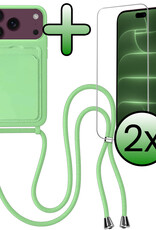 BASEY. BASEY. iPhone 18 Pro Hoesje Pashouder met Koord Met 2x Screenprotector - Groen