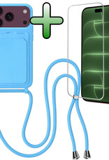 BASEY. BASEY. iPhone 18 Pro Hoesje Pashouder met Koord Met Screenprotector - Lichtblauw