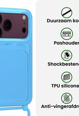 BASEY. BASEY. iPhone 18 Pro Hoesje Pashouder met Koord Met Screenprotector - Lichtblauw
