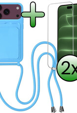 BASEY. BASEY. iPhone 18 Pro Hoesje Pashouder met Koord Met 2x Screenprotector - Lichtblauw